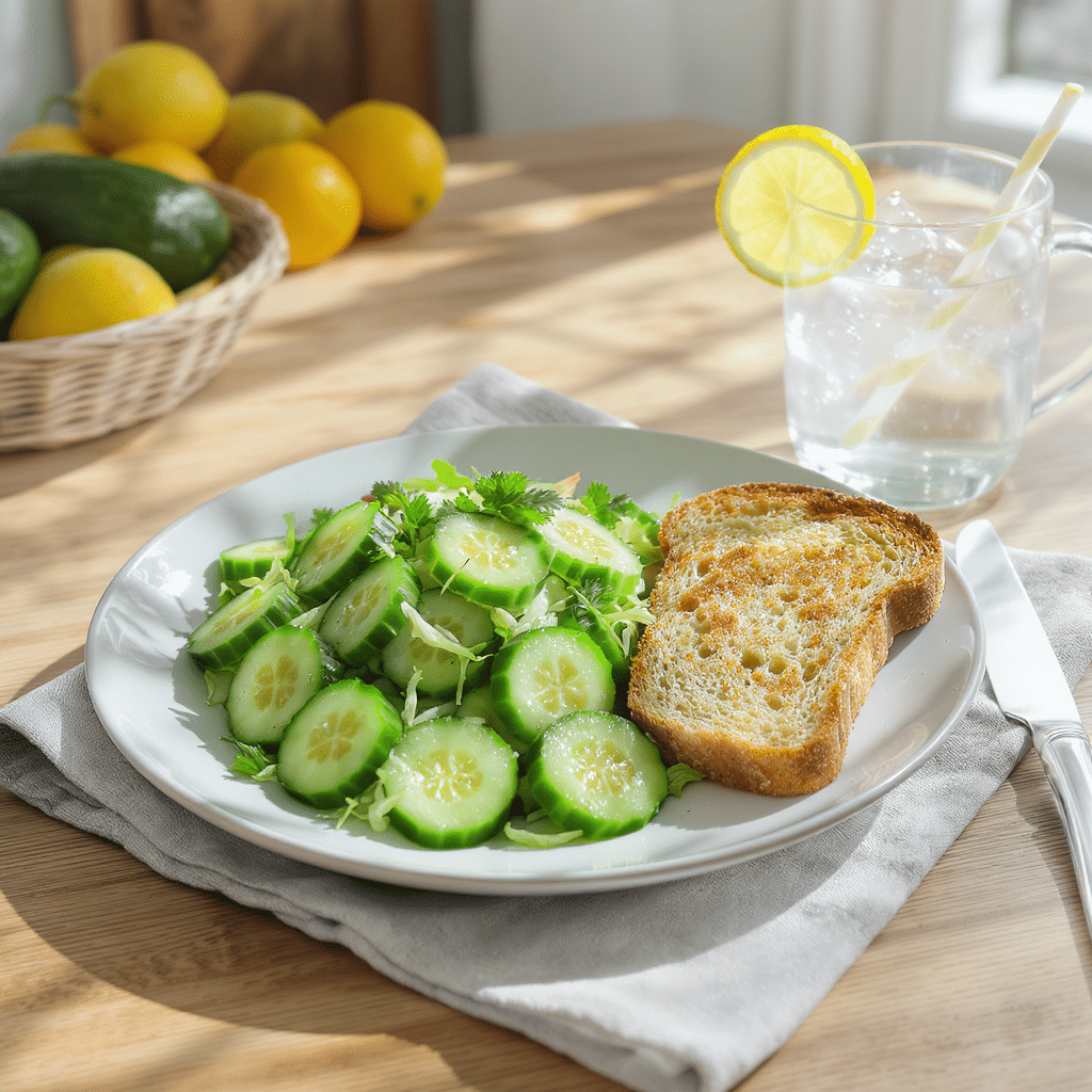 Low calorie high protein cucumber salad in a meal prep box