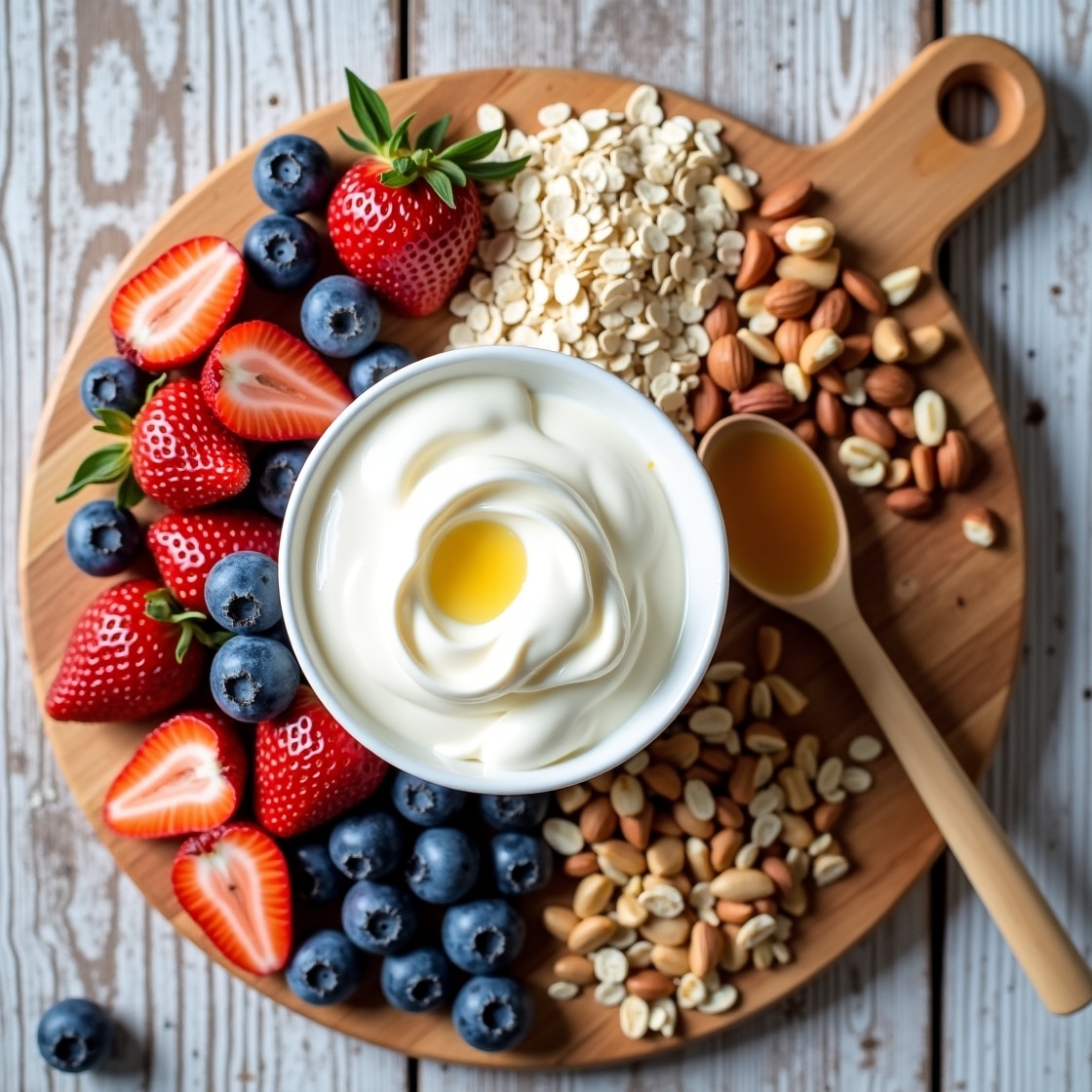 Ingredients for healthy Greek yogurt desserts