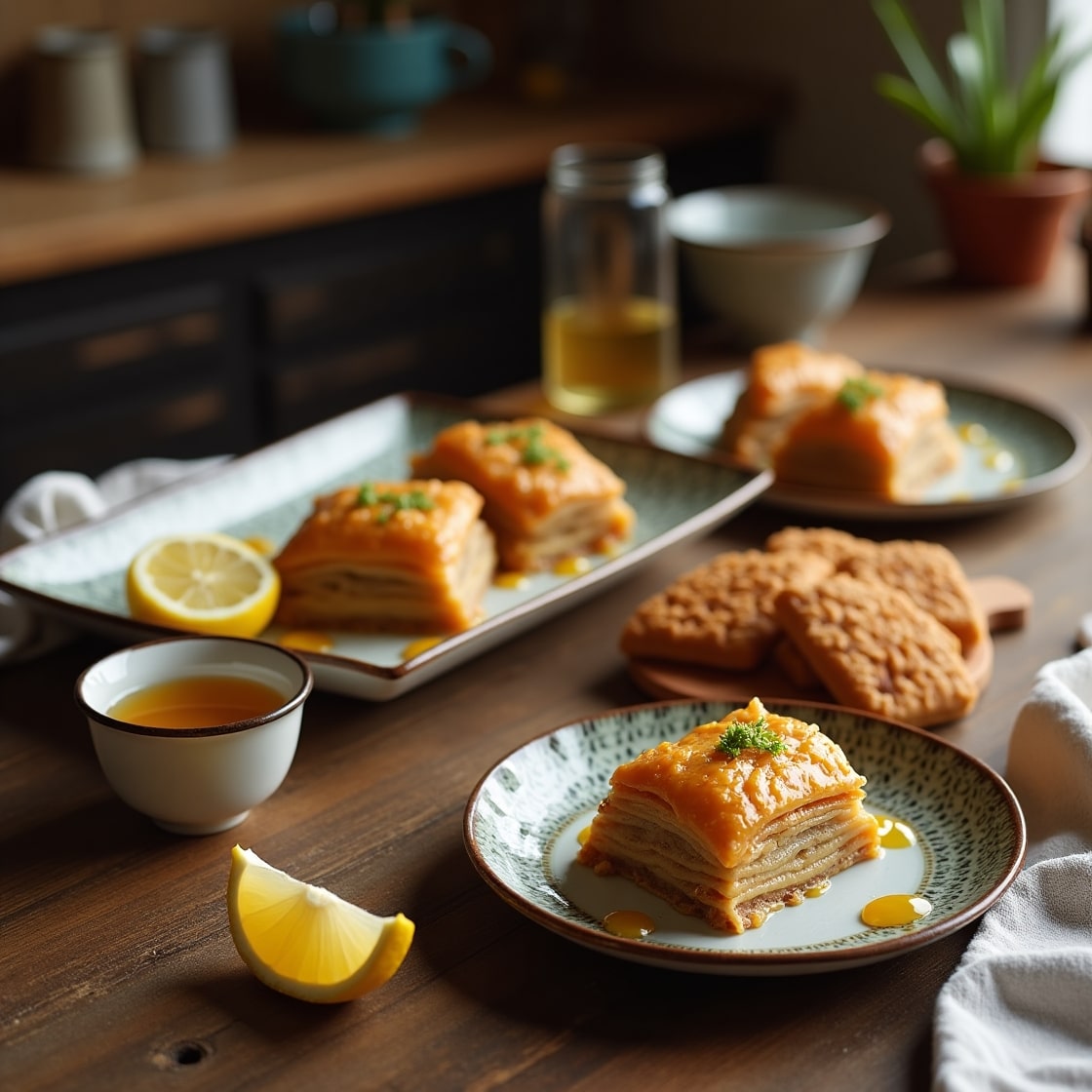 Loukoumades served with honey and mint tea