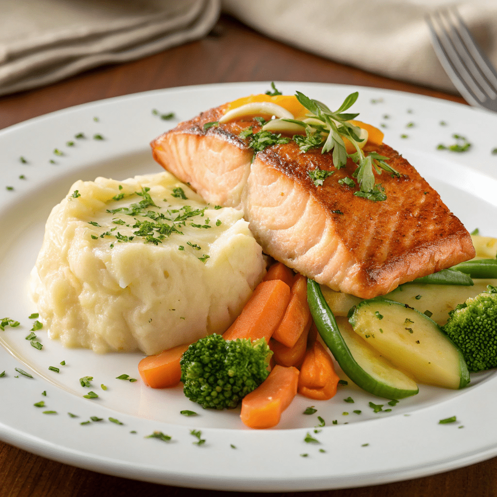 Gluten-free salmon plate at Cheesecake Factory