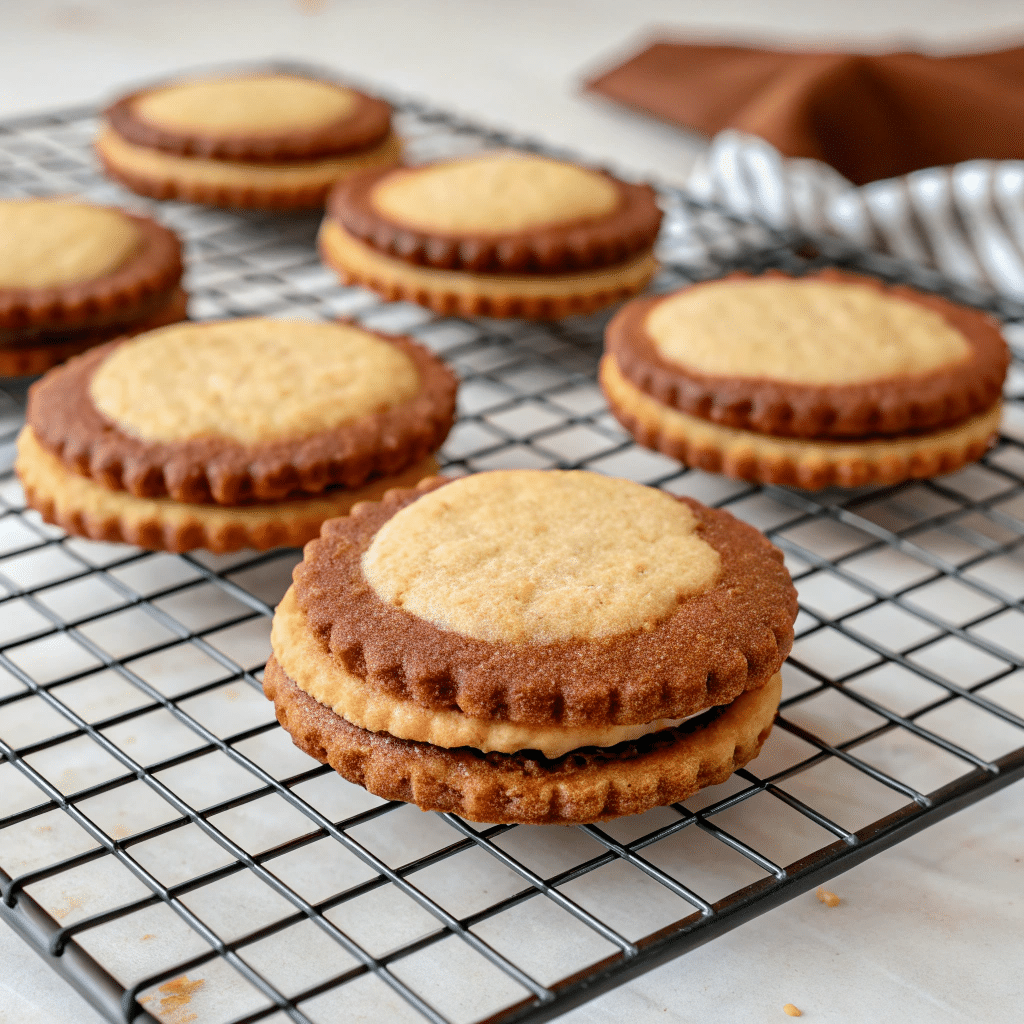 baked cookies cooling on a wire rack with a crisp