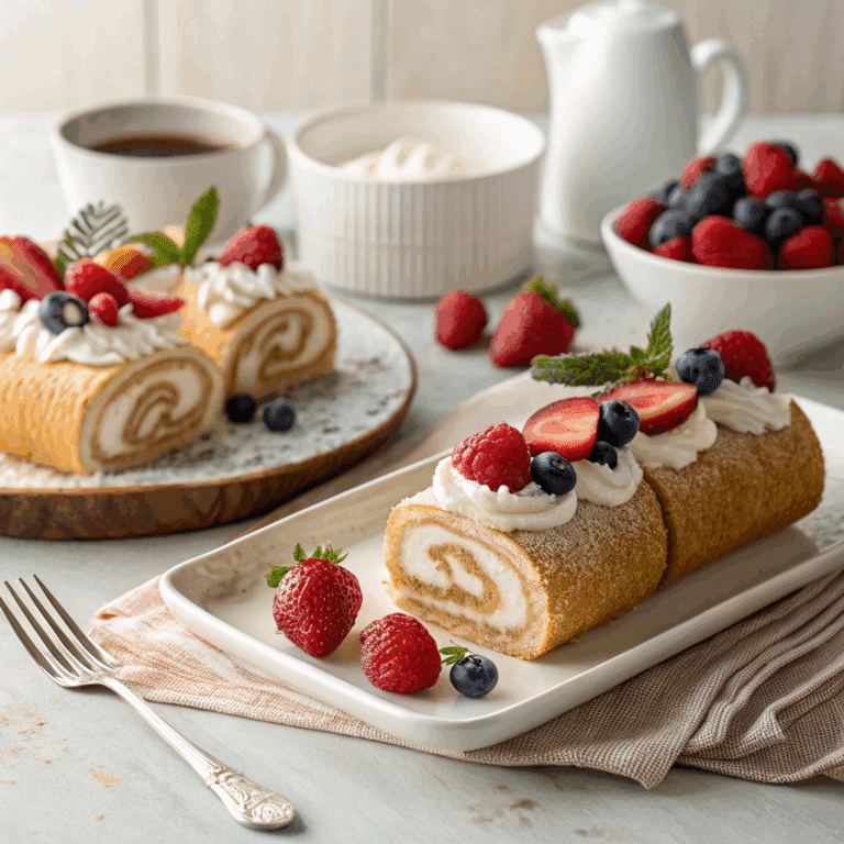 Air fryer dessert rolls served with whipped cream