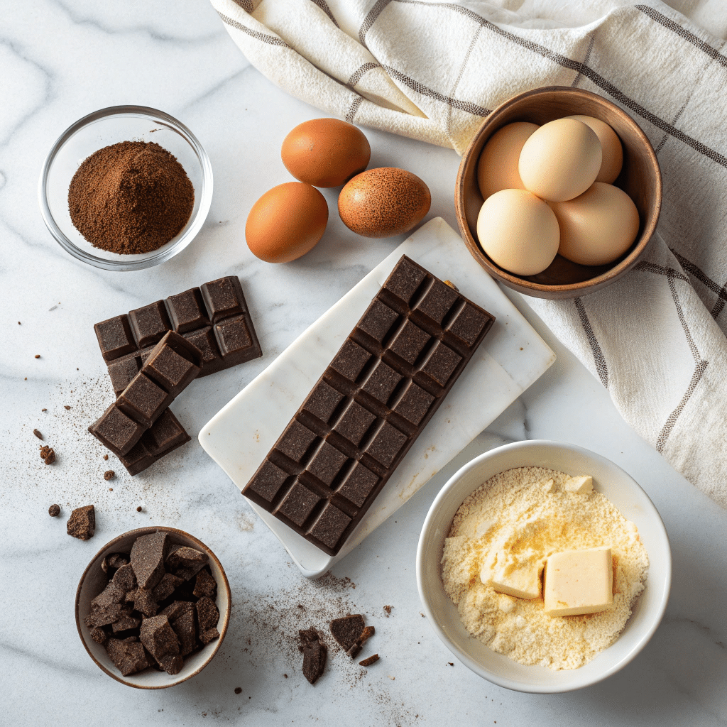 Ingredients for flourless chocolate cake recipe