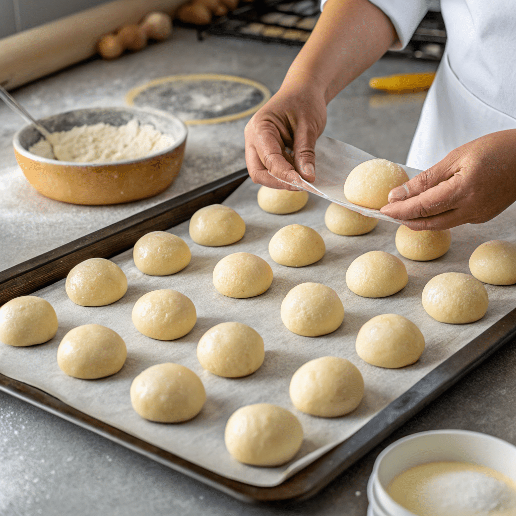 Forming almond cookie dough balls