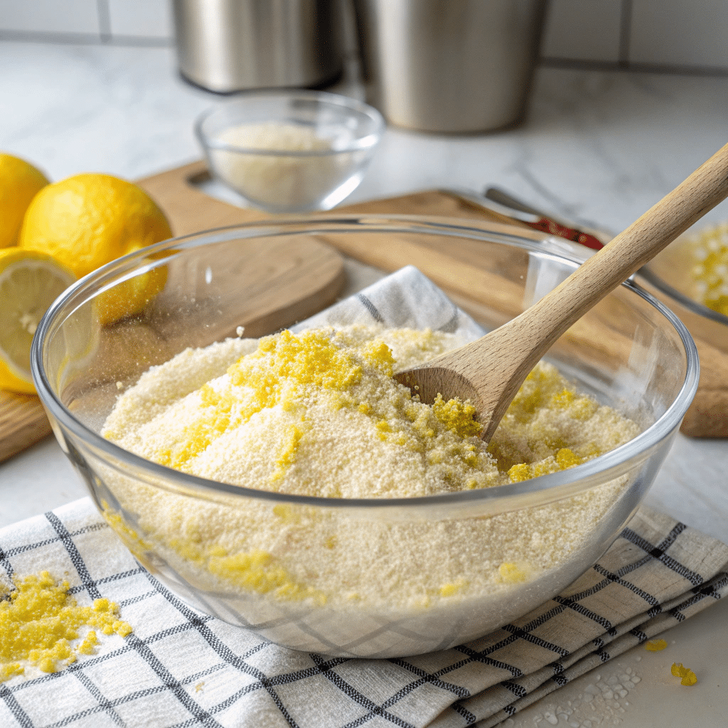 Mixing almond flour and sugar