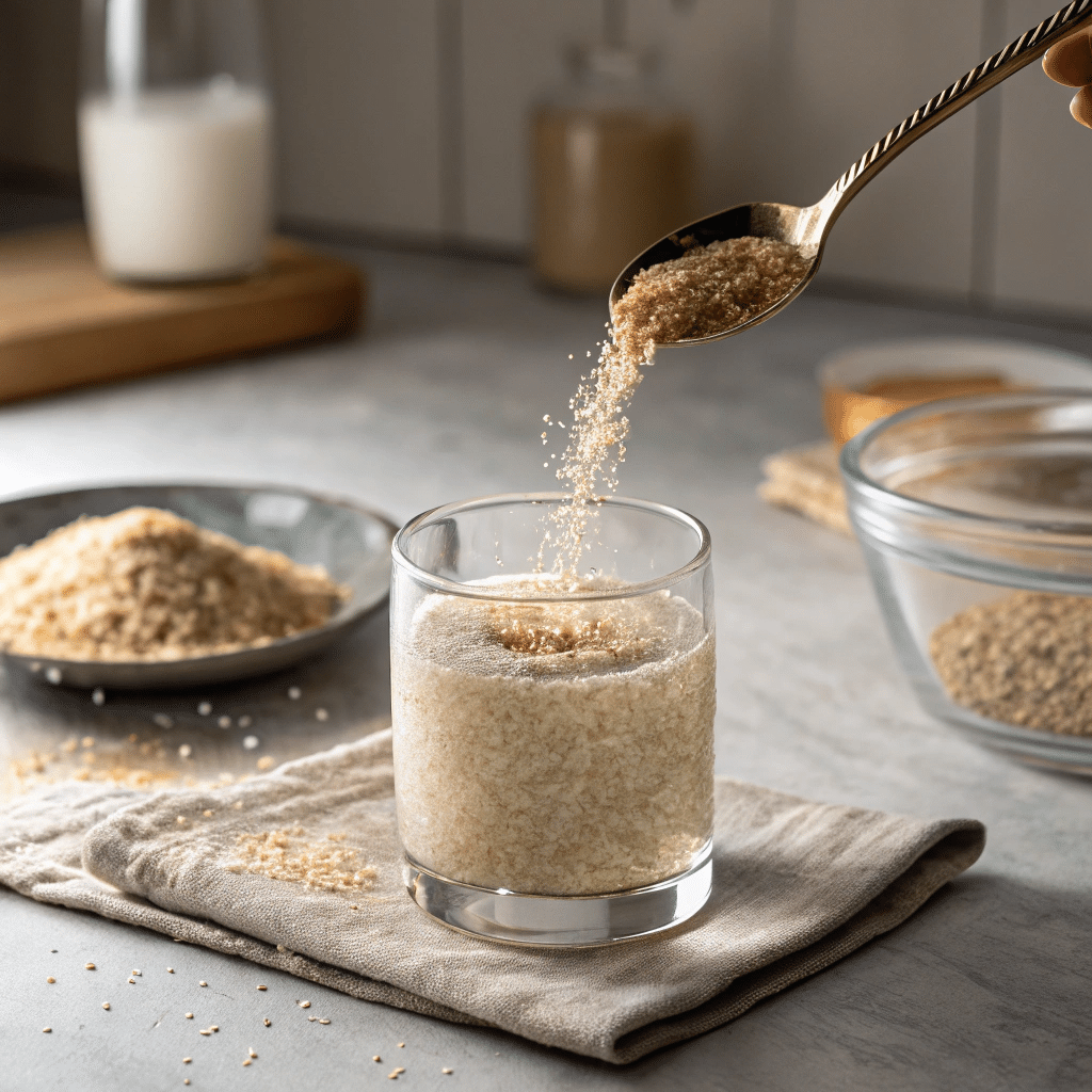 Psyllium gel forming in water for gluten free focaccia.