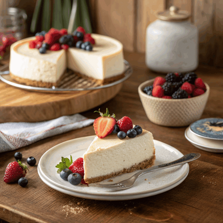 Decorating no-bake cheesecake with berries