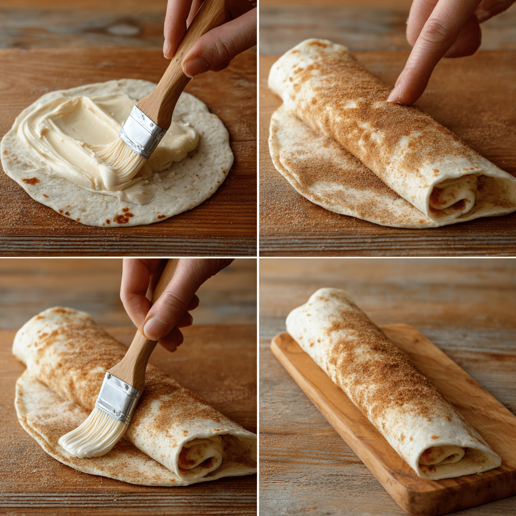 Preparing cinnamon tortilla roll ups