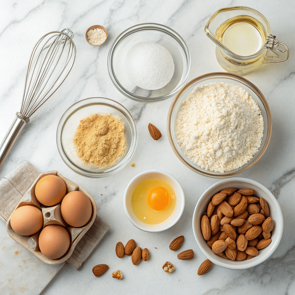 Almond cookie ingredients on kitchen counter