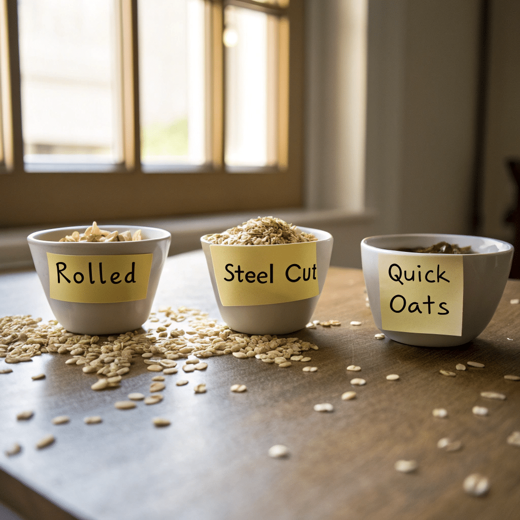 Mason jar of overnight oats recipe with berries on a kitchen counter"