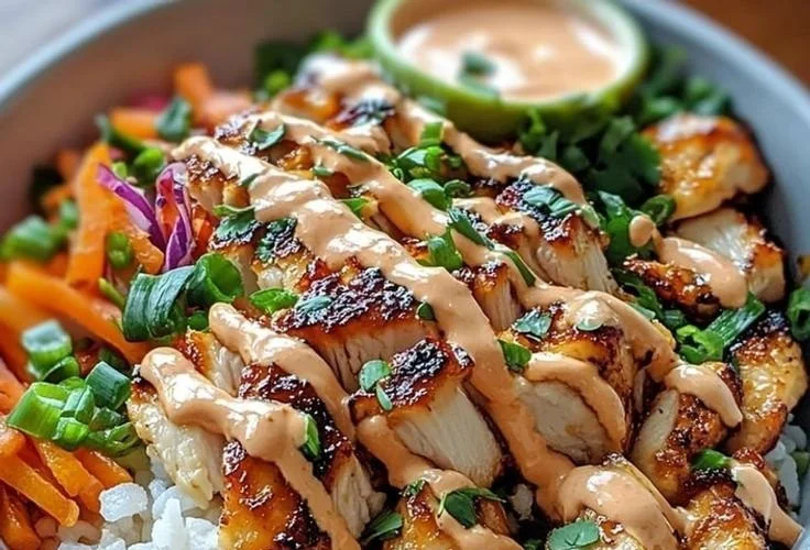 Delicious Bang Bang Chicken Bowl with vibrant colors and fresh ingredients
