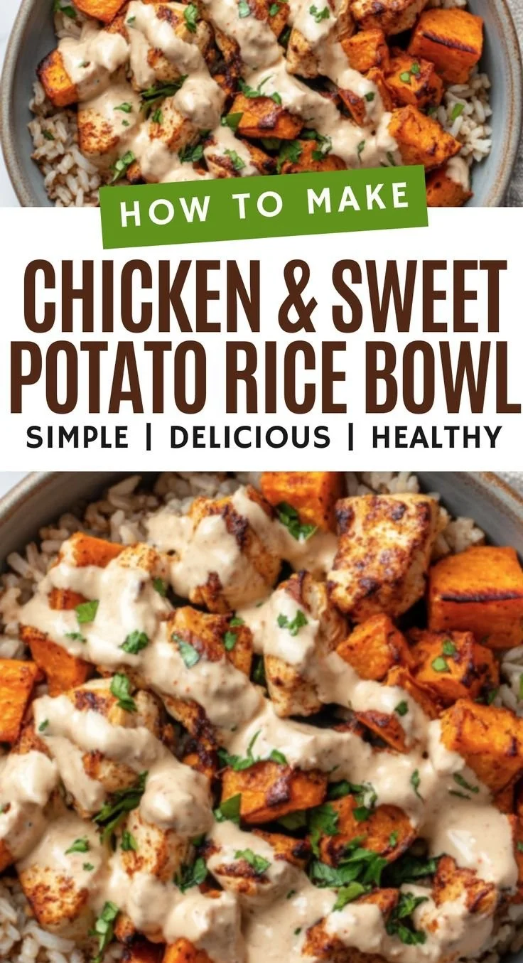Healthy Chicken and Sweet Potato Rice Bowl with vegetables