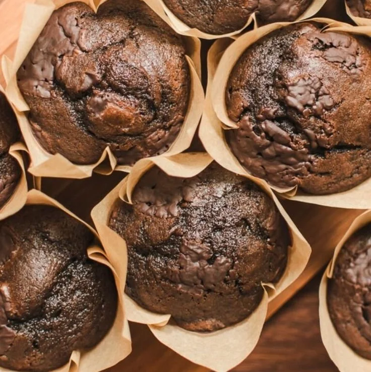 Delicious double chocolate sourdough muffins fresh out of the oven