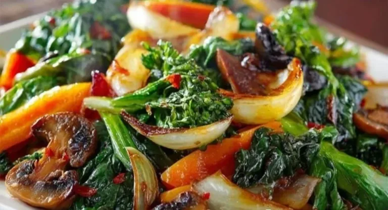 Colorful sautéed vegetables in a skillet, showcasing healthy and nutritious ingredients.