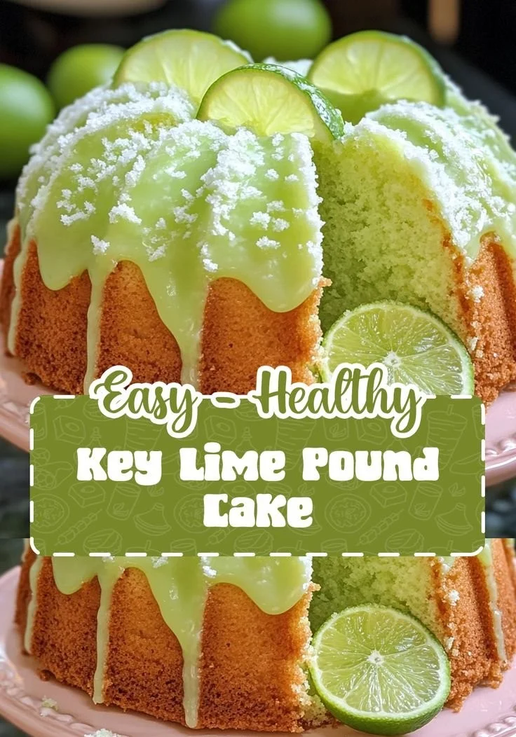 Freshly baked Key Lime Pound Cake with vibrant lime slices on top