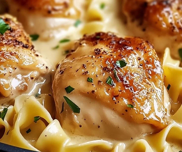 One-Pan Chicken served with Buttered Noodles for a quick and tasty meal