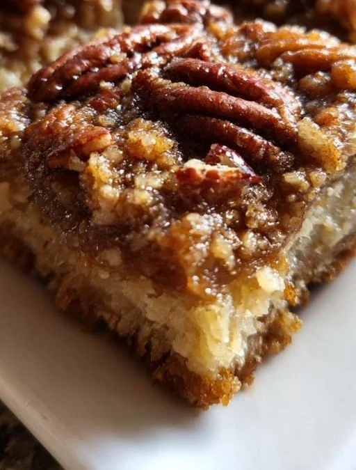 Delicious homemade Pecan Crunch Squares with a crispy topping