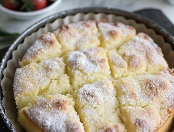 Delicious slice of classic French butter cake on a decorative plate