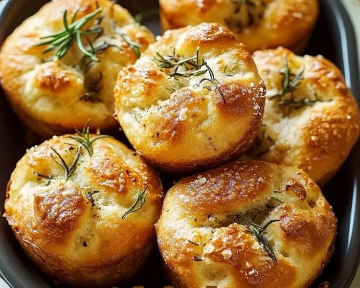 Golden Crust Garlic Rosemary Focaccia Muffins 3 Golden crust Garlic Rosemary Focaccia Muffins fresh out of the oven