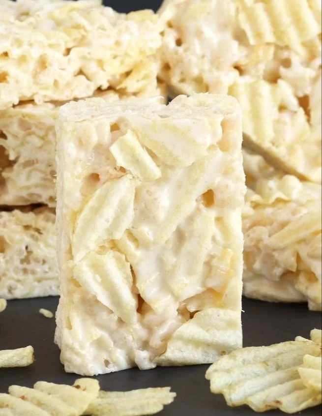 Potato Chip Rice Krispie Treats with crispy potatoes and marshmallows