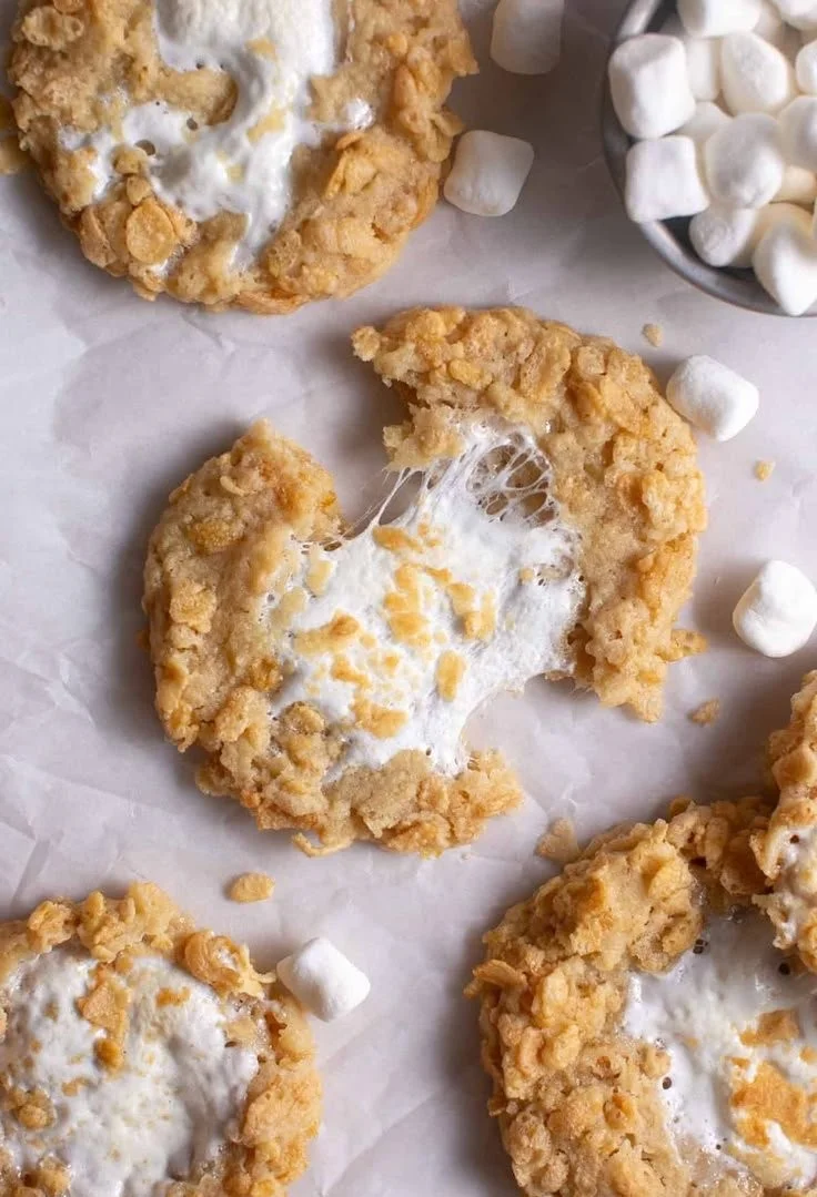 A plate of homemade Rice Krispie Treat Cookies drizzled with chocolate.