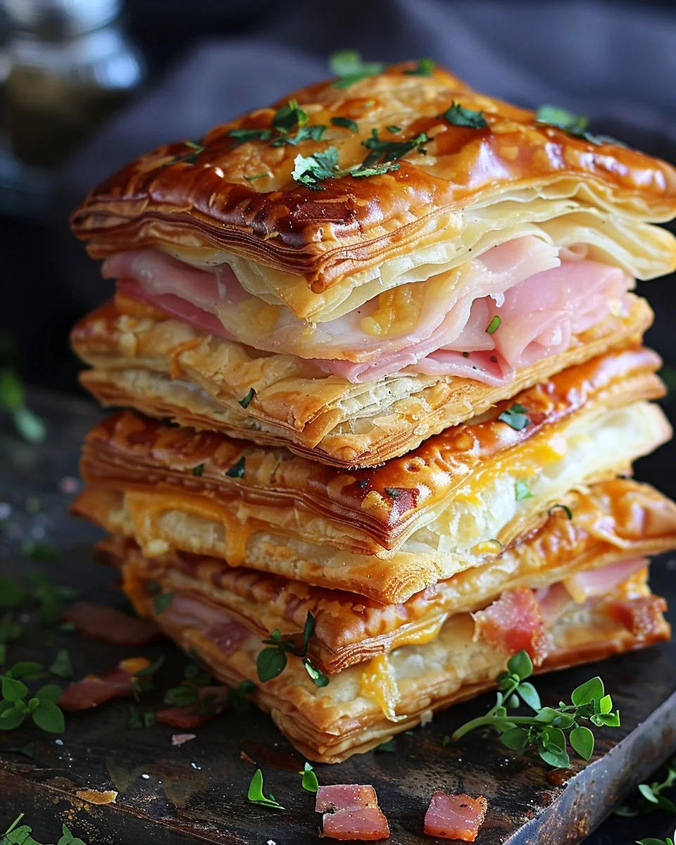Crispy Ham & Cheese Puff Pastry Stacks 2 Crispy Ham & Cheese Puff Pastry Stacks