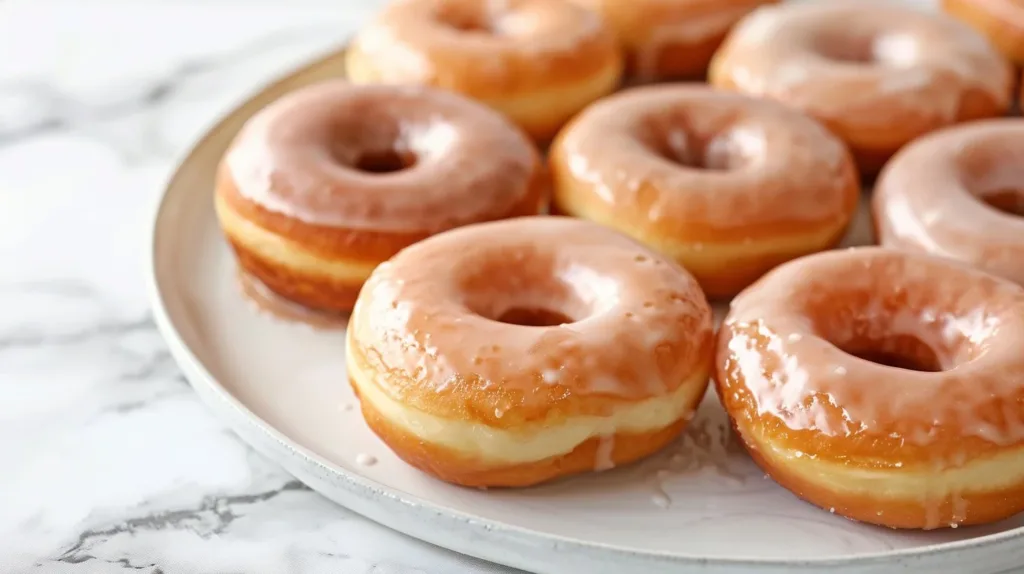 Homemade copycat Krispy Kreme doughnuts fresh from the oven