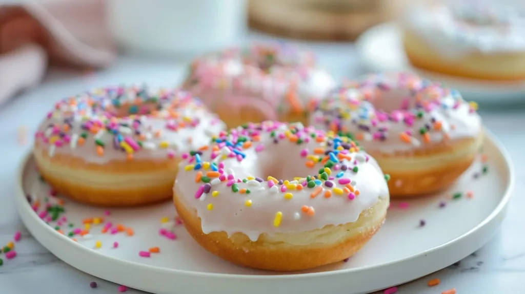 Korean Milk Cream Donuts topped with creamy goodness and sprinkles.