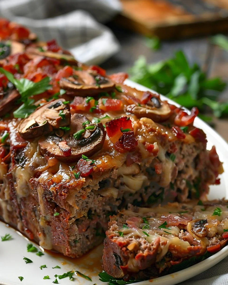Swiss Beef Bacon Mushroom Meatloaf 2 Swiss Beef Bacon Mushroom Meatloaf